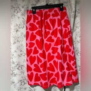Stylish Red Heart Patterned Midi Skirt